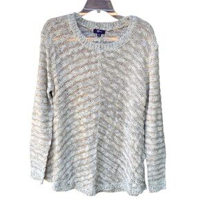 Lily Neutral Striped Sweater with Gold Sequins Threads - L